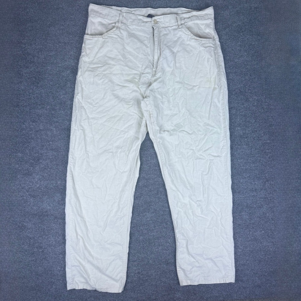 VTG Makaveli Tupac Mens Linen‎ Cotton Blend Relaxed Fit Pants Cream Size XL